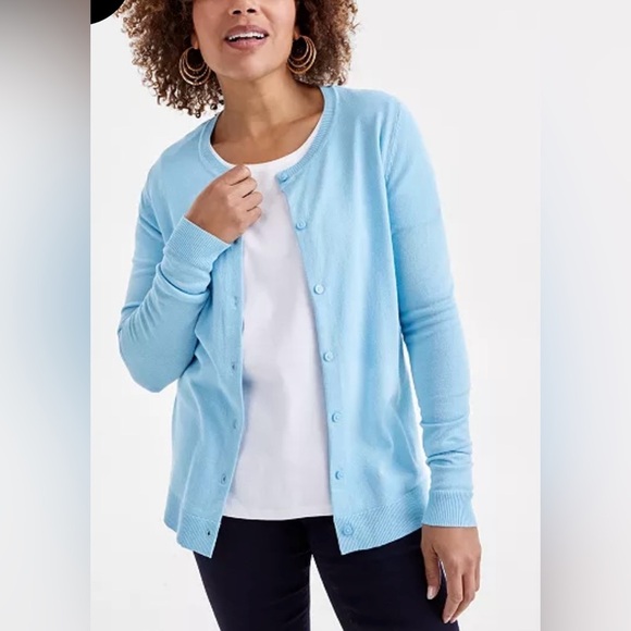 Style & Co Women’s SKY BLUE Cardigan Crewneck Size Large - Picture 1 of 7